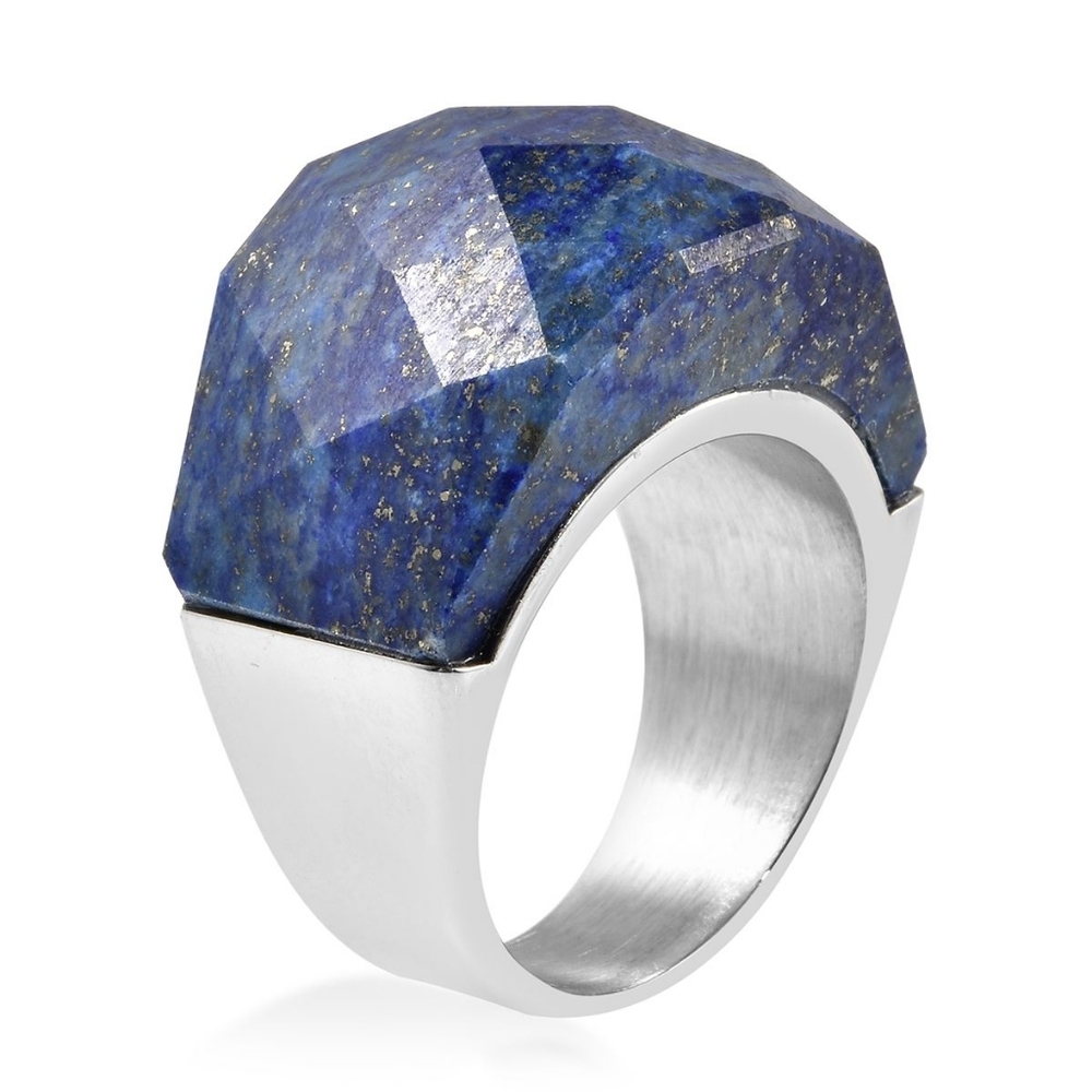 Hand Carved Multifaceted Lapis Lazuli Stainless steel ring 40ctw - Picture 4 of 9